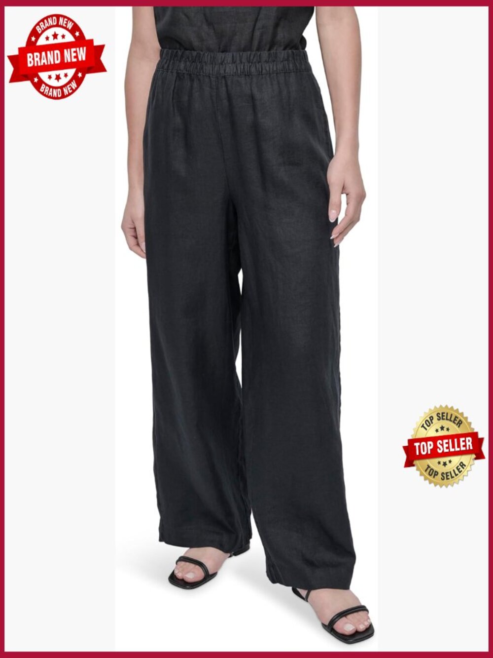 Lightweight Linen Wide Leg Palazzo Pant Mid Rise Pull On
